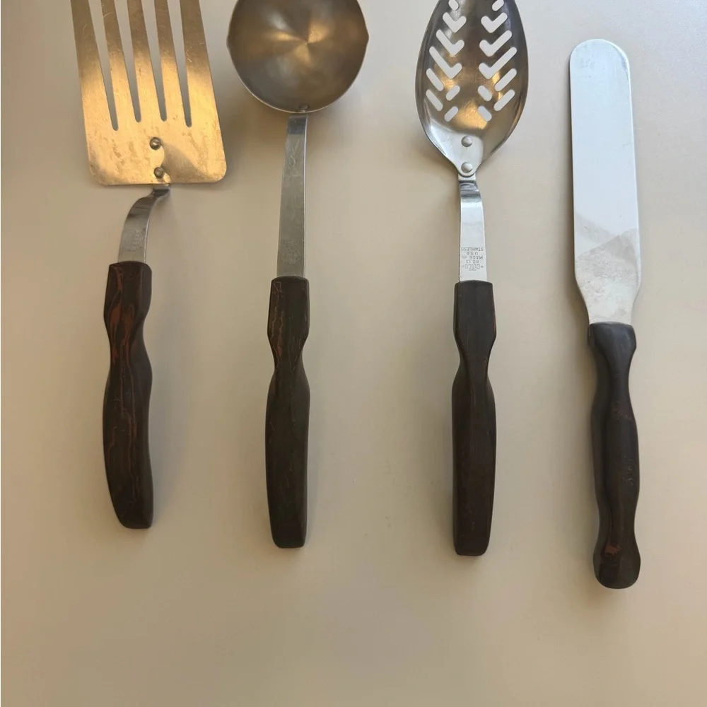 Cutco 4 Piece Vintage Serving Utensils Wood Handle Stainless Steel - Picture 2 of 12